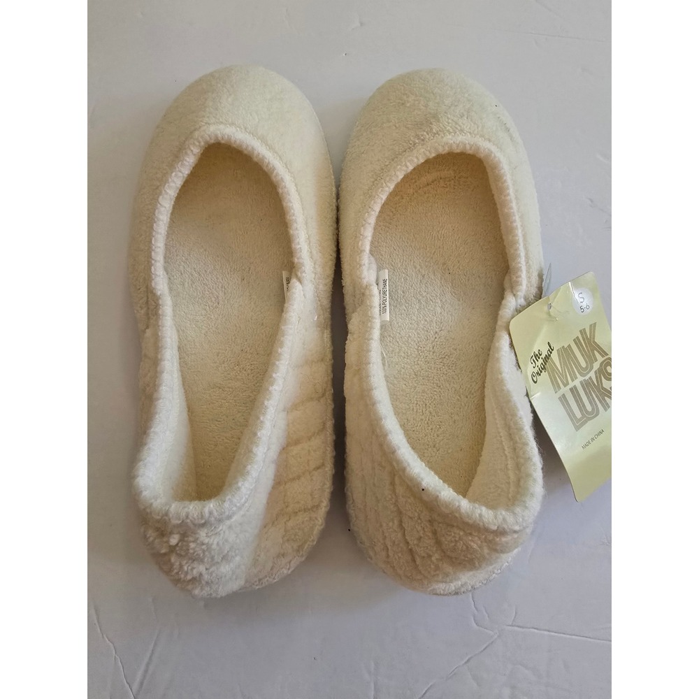 Muk Luks Women Cream Fleece Ballerina Slippers Quilted House Shoes Small 5-6 NEW